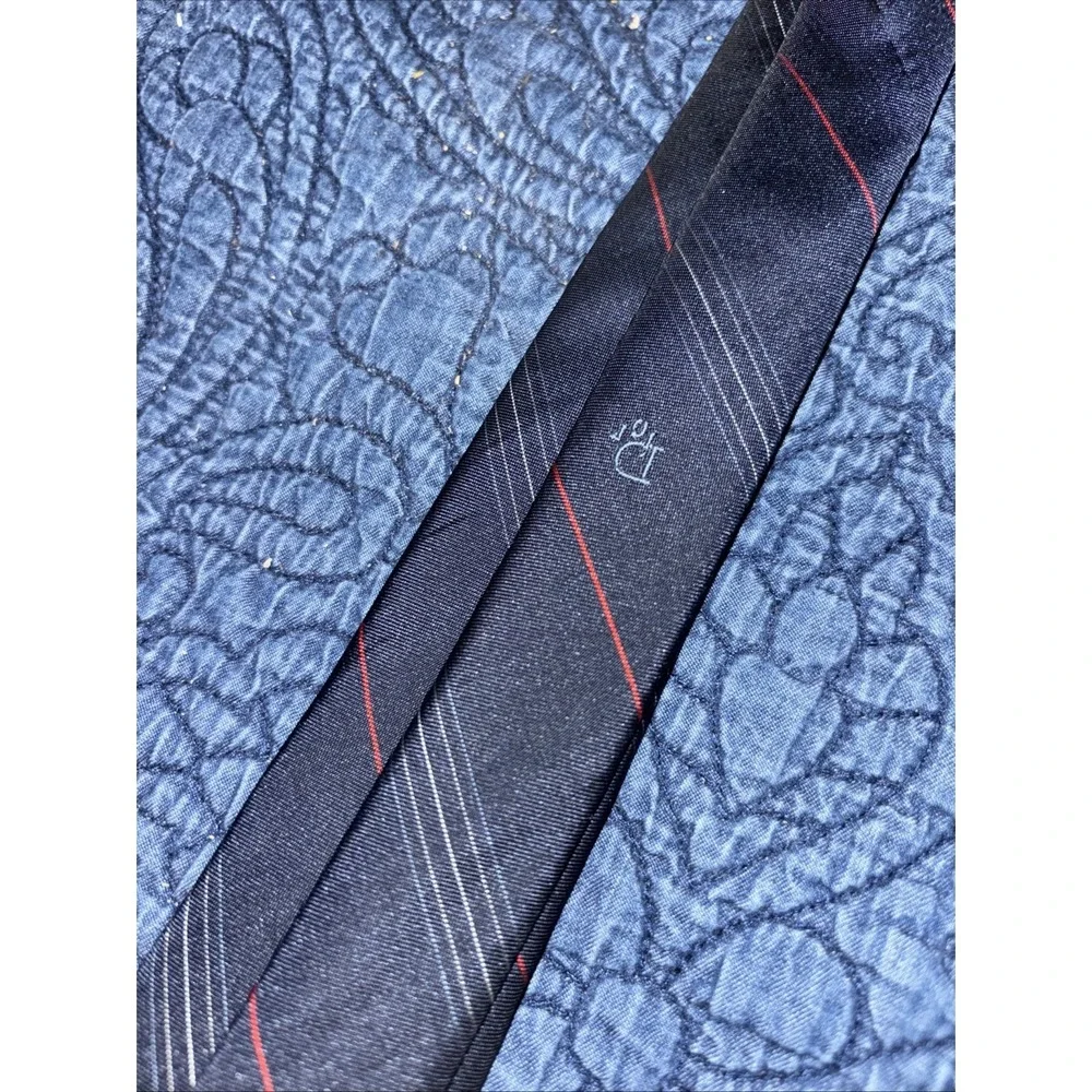 Vtg Christian Dior Striped Tie Logo Black Red Gray Italian Poly / Silk USA Made